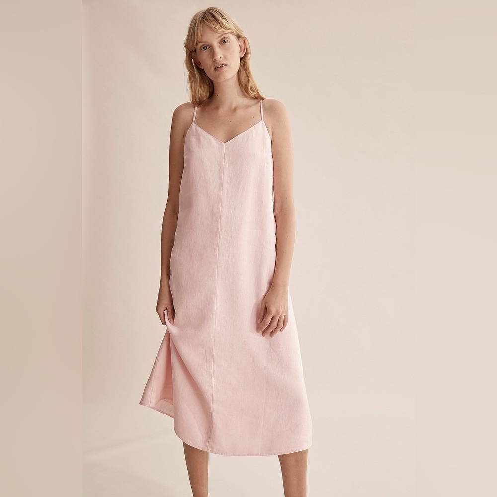 Country Road Linen Sleeveless V-Neck Midi Slip Dress Light Pink